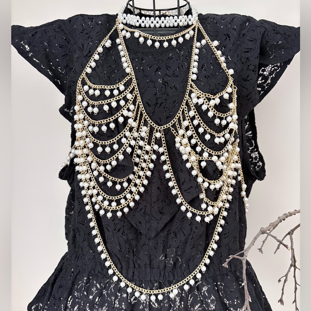 Gold and White Beaded Necklace